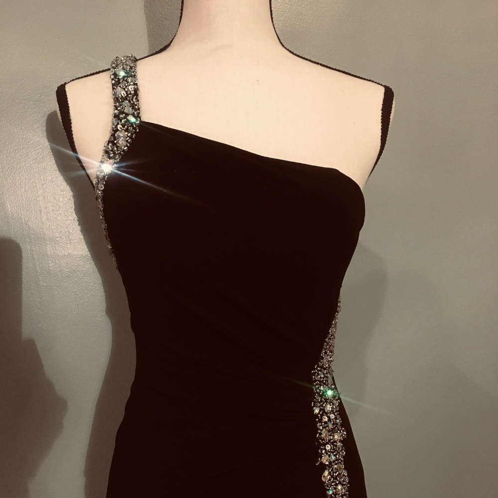 Beautiful Black Velvet and Rhinestone Gown